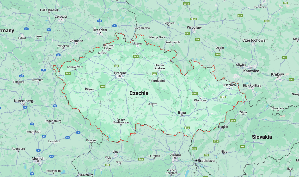 A map highlighting Czechia as the source of RYL Torf Krasno peat, for technical product information.